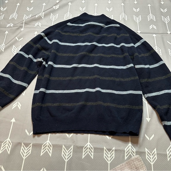 Jos A. Bank Men's Sweater Sz L Lambswool Blend Striped 1/4 Buttons Pull On Black - Picture 7 of 7